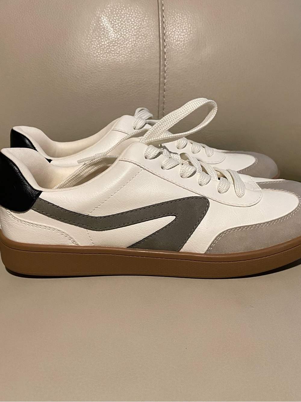 Dolce Vita White and Taupe Low-Top Sneakers